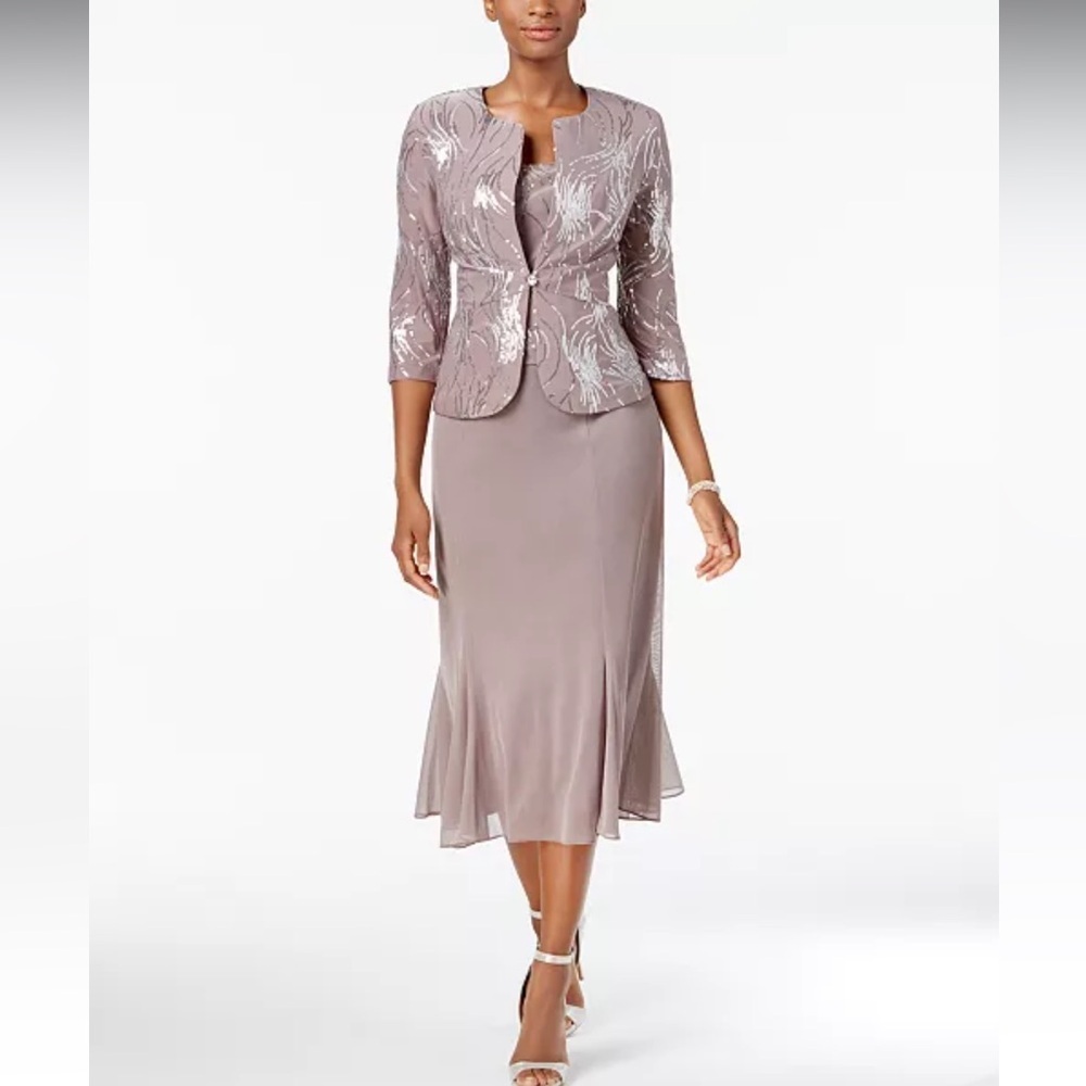 Alex Evenings Sequined‎ A-Line Midi Dress and Jacket
